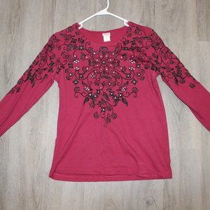 Adrian Delafield Red Floral Patterned Long Sleeved Sweater Size Medium Women's